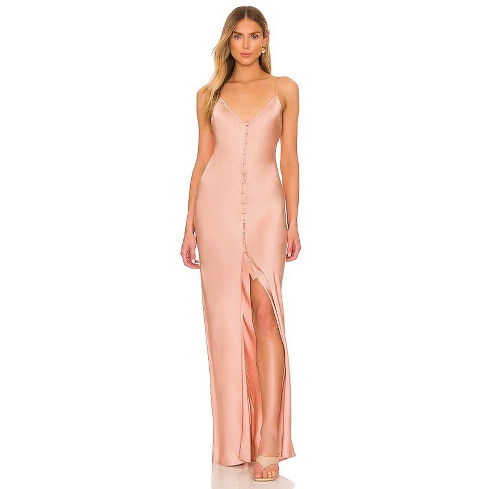 L'ANGENCE Arizona Dusty Rose Satin Maxi Slip Dress Buttons Slit